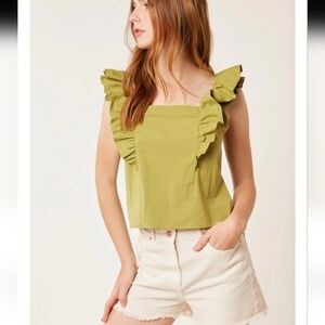 Deluc Maldives Ruffled Back Tie Green Women's Top Size Small